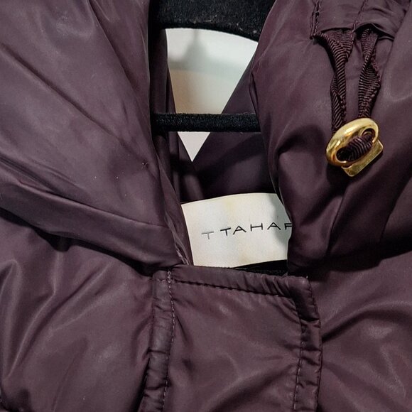Dark Purple T Tahari Caroline Pillow Hood Down Puffer Jacket with Belt - Picture 5 of 6